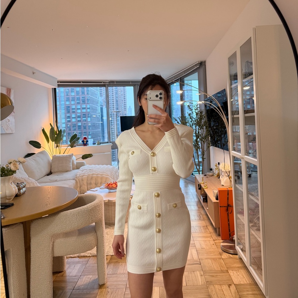 Knit White Button-Up Dress